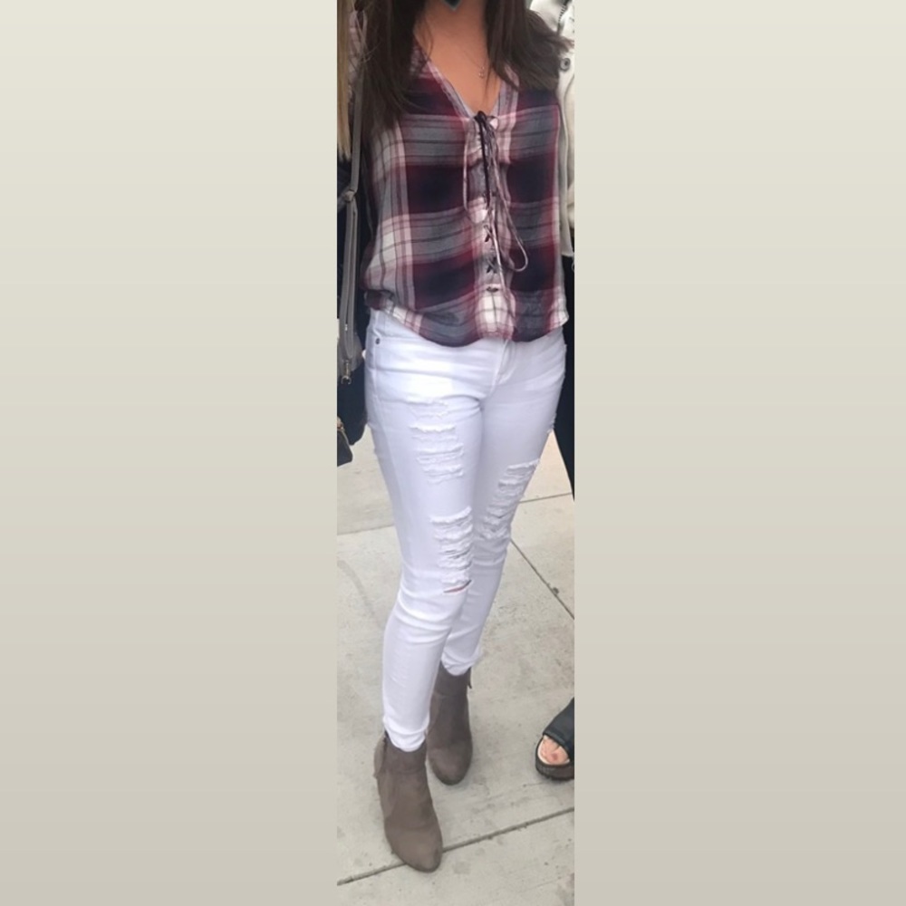 V neck flannel with drawstring
